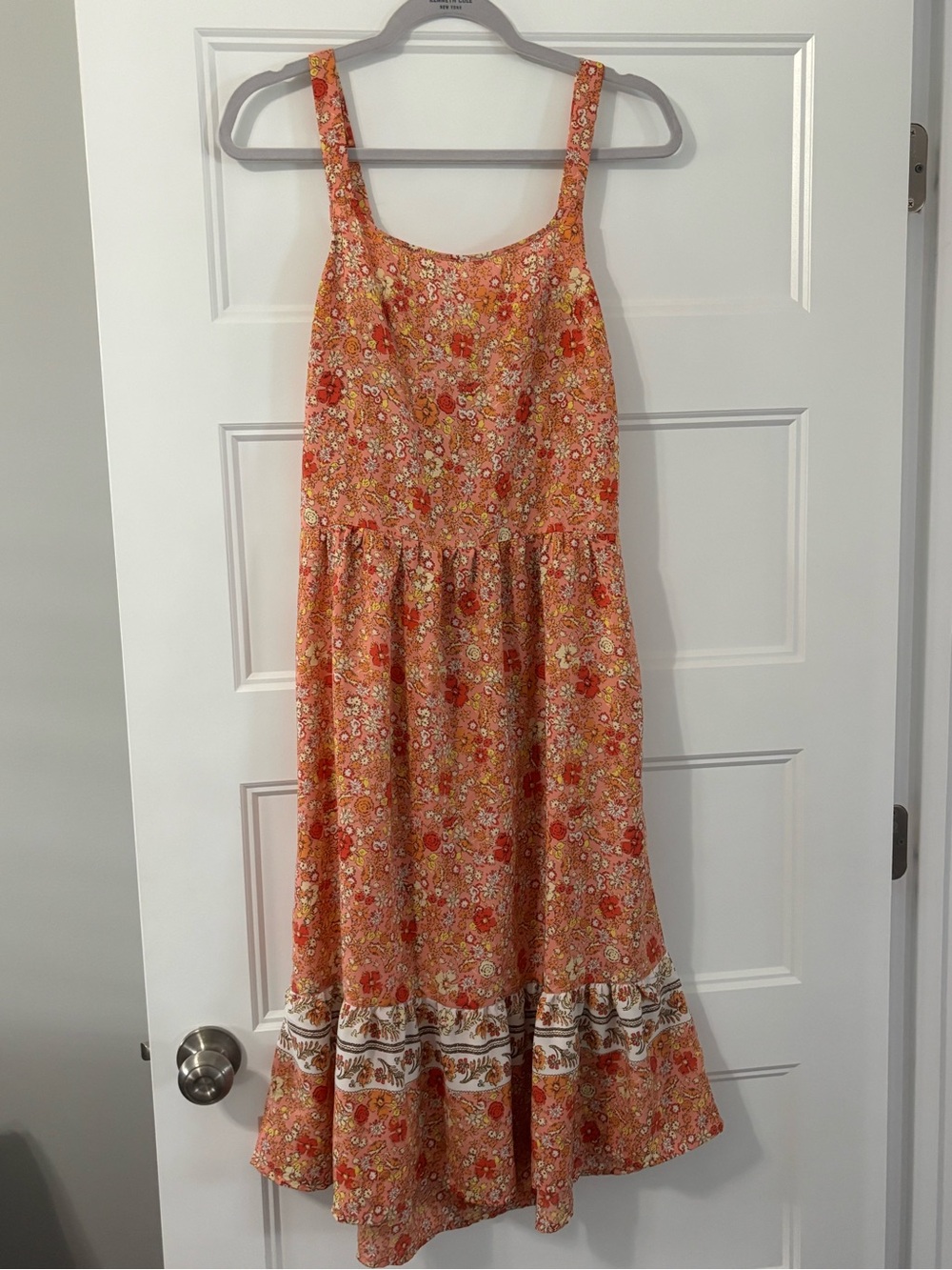 Sienna Sky Orange Floral Midi Dress with Ruffle Hem